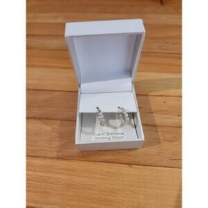 Rachel Ashwell 925 Silver Cubic Zirconia Hoop Earrings Elegant Gold Colored New